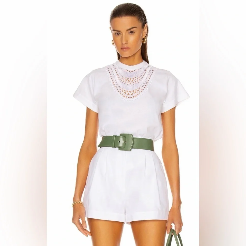 Alaia Jersey Tee with Embroidered eyelet trim